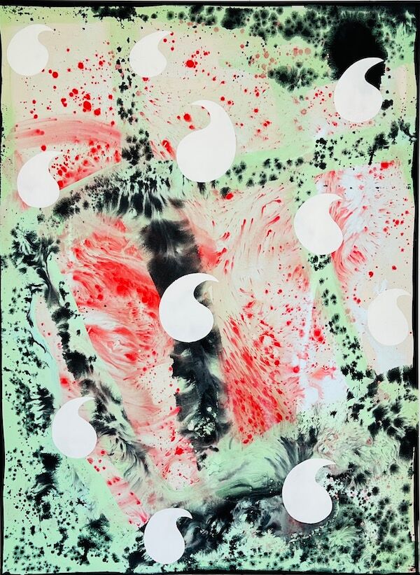 Drop, 190 x 140 cm, ink and lacquer on canvas, 2023