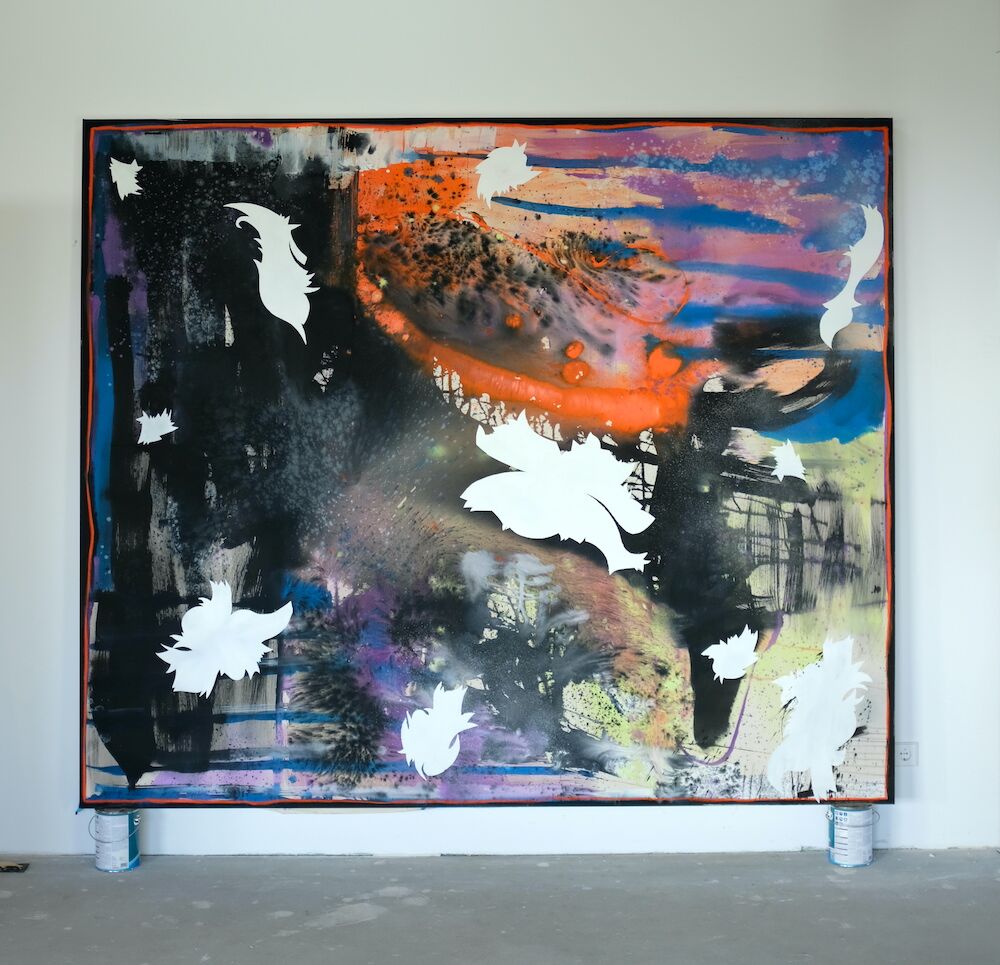 Ride The Dragon, 220 x 260 cm, ink, oil pastell  and lacquer on canvas, 2022
