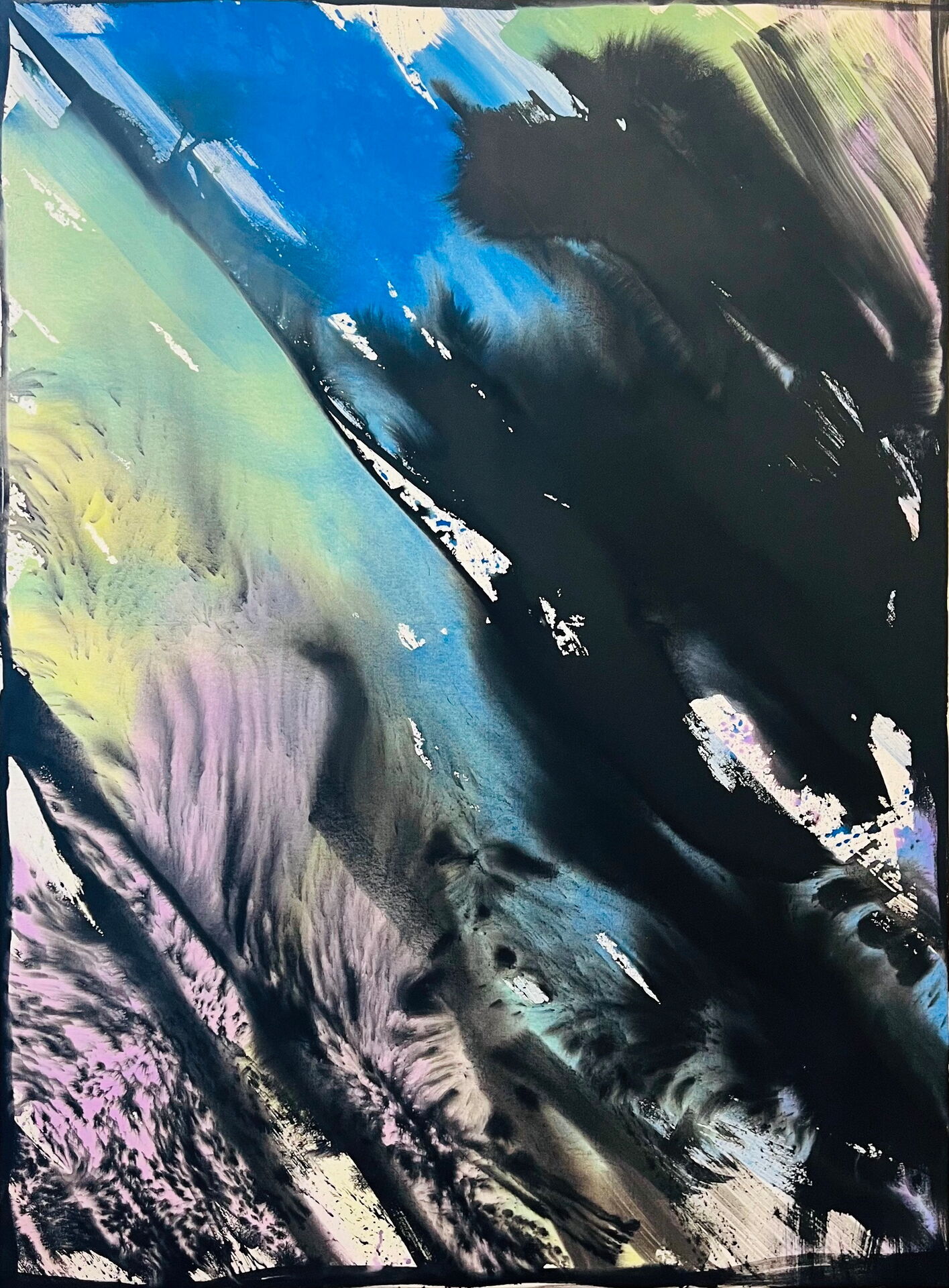 Slow Heat, 190 x 140 cm, ink and lacquer on canvas, 2023