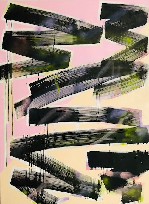 Blush Duo I, Lacquer, ink and spray paint on canvas, 190 x 140 cm, 2020