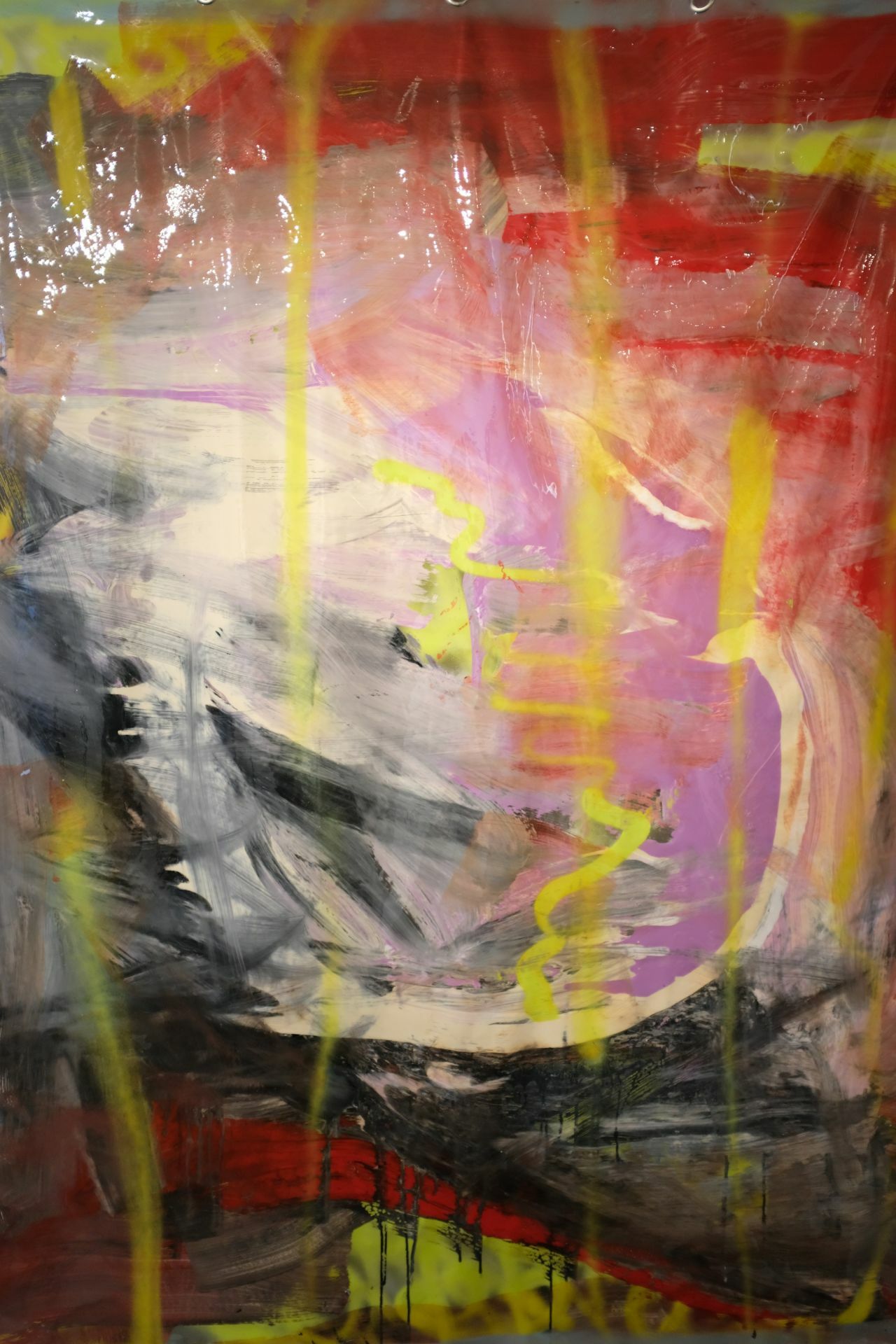 Untitled (NY), 160 x 120 cm, ink, lacquer and spray paint on PVC, 2018
