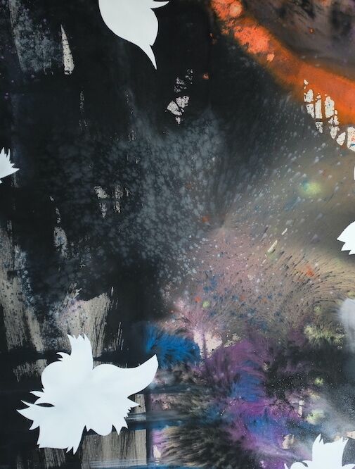 Ride The Dragon, 220 x 260 cm, ink, oil pastell and lacquer on canvas, 2022 (Detail)