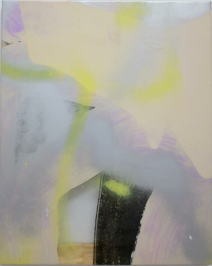 Untitled (NY), 65 x 50 cm, ink, lacquer and spray paint on PVC, 2018
